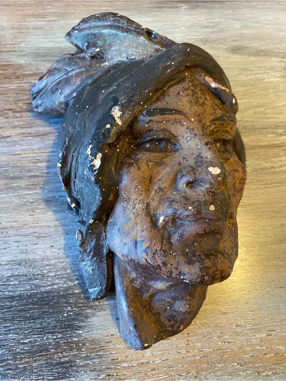 Vintage Chalkware Native American Indian Head Wall Plaque Decor Headdress
